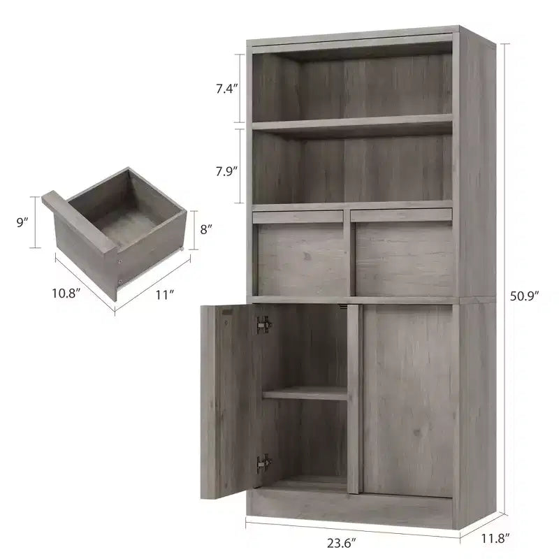Meuble haut de salle de bain, Meuble de rangement au sol avec portes et 2 tiroirs, Meuble de rangement autoportant de 130 cm de hauteur pour salle de bain, salon, cuisine