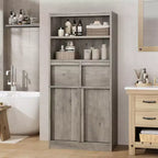 Meuble haut de salle de bain, Meuble de rangement au sol avec portes et 2 tiroirs, Meuble de rangement autoportant de 130 cm de hauteur pour salle de bain, salon, cuisine