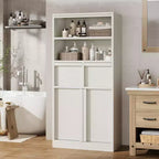 Meuble haut de salle de bain, Meuble de rangement au sol avec portes et 2 tiroirs, Meuble de rangement autoportant de 130 cm de hauteur pour salle de bain, salon, cuisine