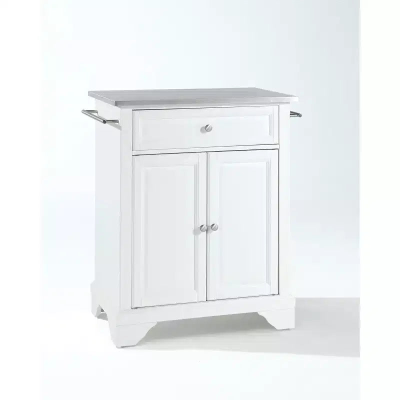 HomeStock Lafayette Granite Top Small Portable Rolling Kitchen Island Storage Cart, Microwave Stand, White