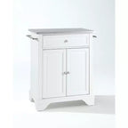 HomeStock Lafayette Granite Top Small Portable Rolling Kitchen Island Storage Cart, Microwave Stand, White