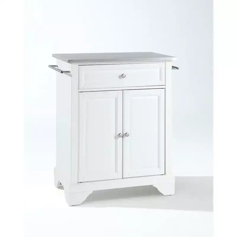 HomeStock Lafayette - Desserte de cuisine roulante compacte avec plateau en granit, support à micro-ondes, blanc