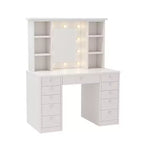 Coiffeuse avec 11 tiroirs, table de chevet avec miroir LED à luminosité réglable par contrôle tactile, câblage dissimulé