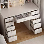 Coiffeuse avec 11 tiroirs, table de chevet avec miroir LED à luminosité réglable par contrôle tactile, câblage dissimulé