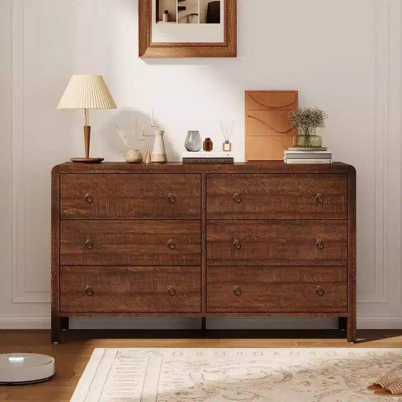 Commode COZONY 6/7 tiroirs pour chambre à coucher, commode en bois avec poignées en métal, commode de rangement pour salon et meuble TV