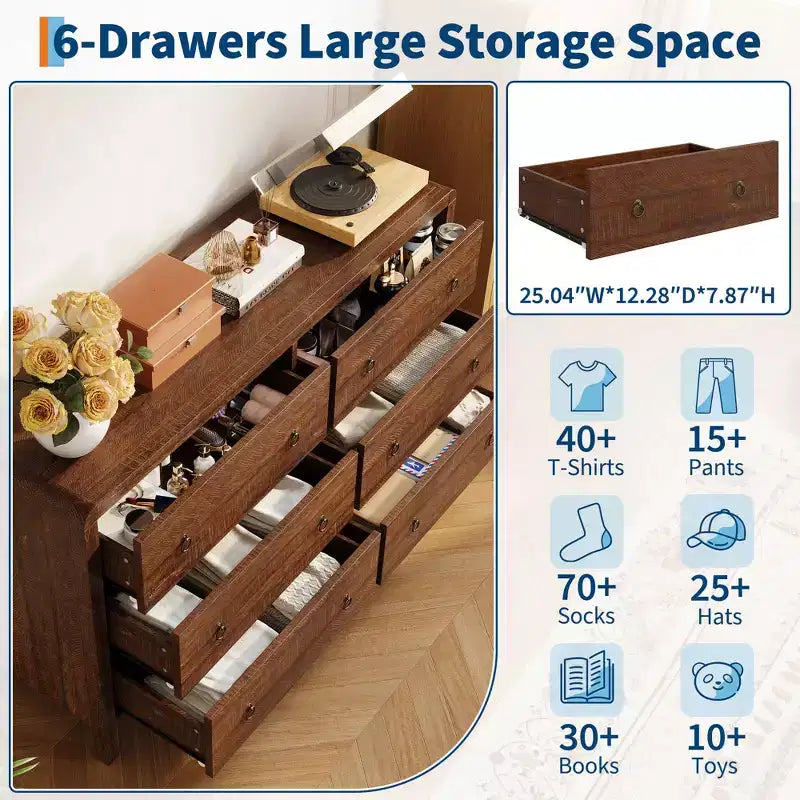 Commode COZONY 6/7 tiroirs pour chambre à coucher, commode en bois avec poignées en métal, commode de rangement pour salon et meuble TV