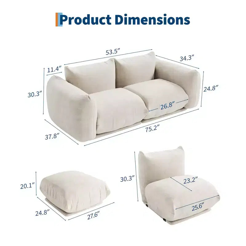 COZONY Canapé modulable en tissu chenille, canapé 2 places Cloud avec éponge haute résilience, canapé sans armature pour petit espace, appartement, salon