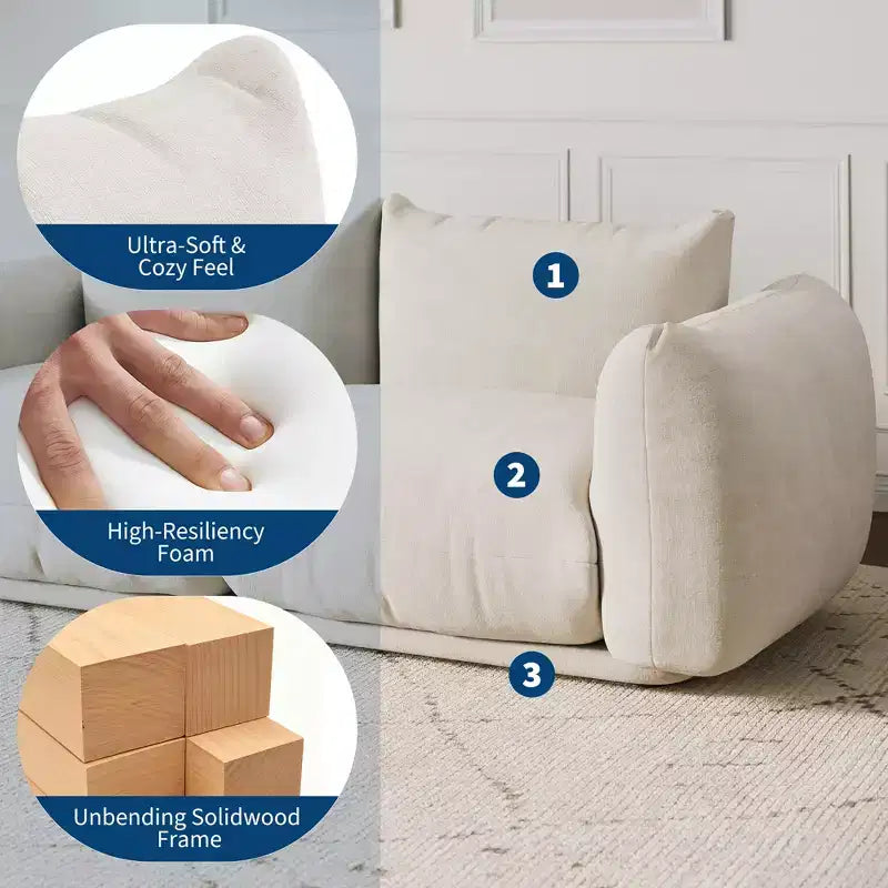 COZONY Canapé modulable en tissu chenille, canapé 2 places Cloud avec éponge haute résilience, canapé sans armature pour petit espace, appartement, salon
