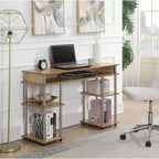 HomeStock 29 in.H Brown Color Acacia Wood Computer Desks with File Drawer