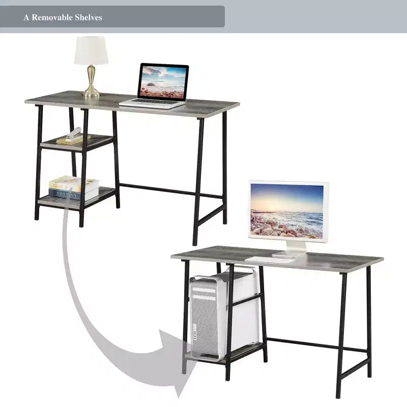 Bureau d'ordinateur HomeStock de 71 cm de haut en bois composite noir avec tiroir universel
