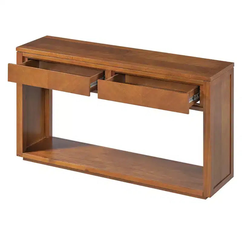 Console rustique avec rangement, table d'entrée de style fermier avec tiroirs et étagère ouverte, table de canapé vintage en bois pour couloir