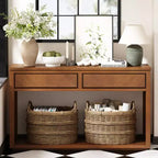 Console rustique avec rangement, table d'entrée de style fermier avec tiroirs et étagère ouverte, table de canapé vintage en bois pour couloir