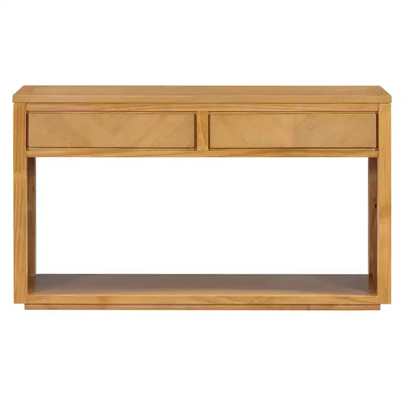 Console rustique avec rangement, table d'entrée de style fermier avec tiroirs et étagère ouverte, table de canapé vintage en bois pour couloir