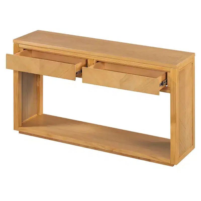 Console rustique avec rangement, table d'entrée de style fermier avec tiroirs et étagère ouverte, table de canapé vintage en bois pour couloir