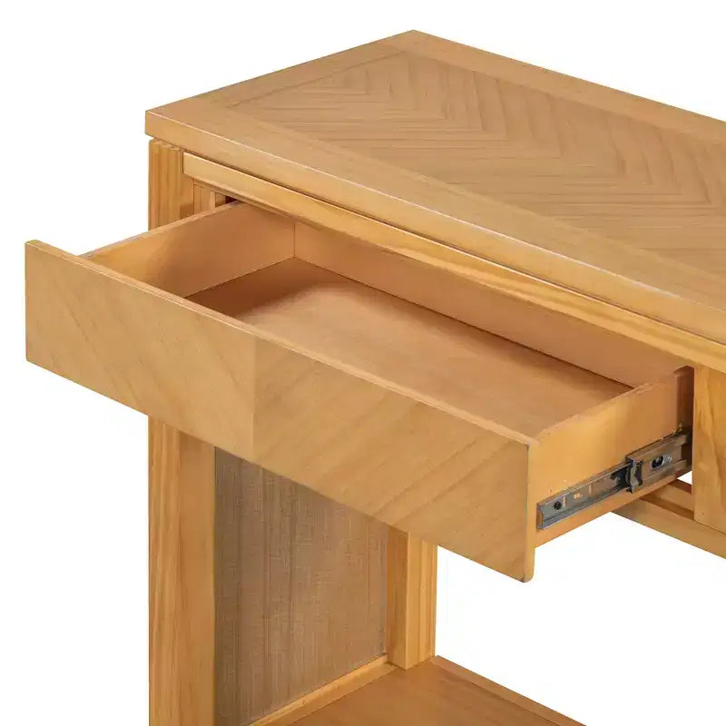 Console rustique avec rangement, table d'entrée de style fermier avec tiroirs et étagère ouverte, table de canapé vintage en bois pour couloir