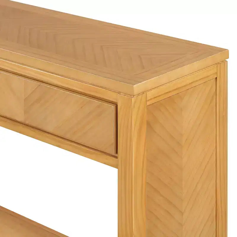 Console rustique avec rangement, table d'entrée de style fermier avec tiroirs et étagère ouverte, table de canapé vintage en bois pour couloir