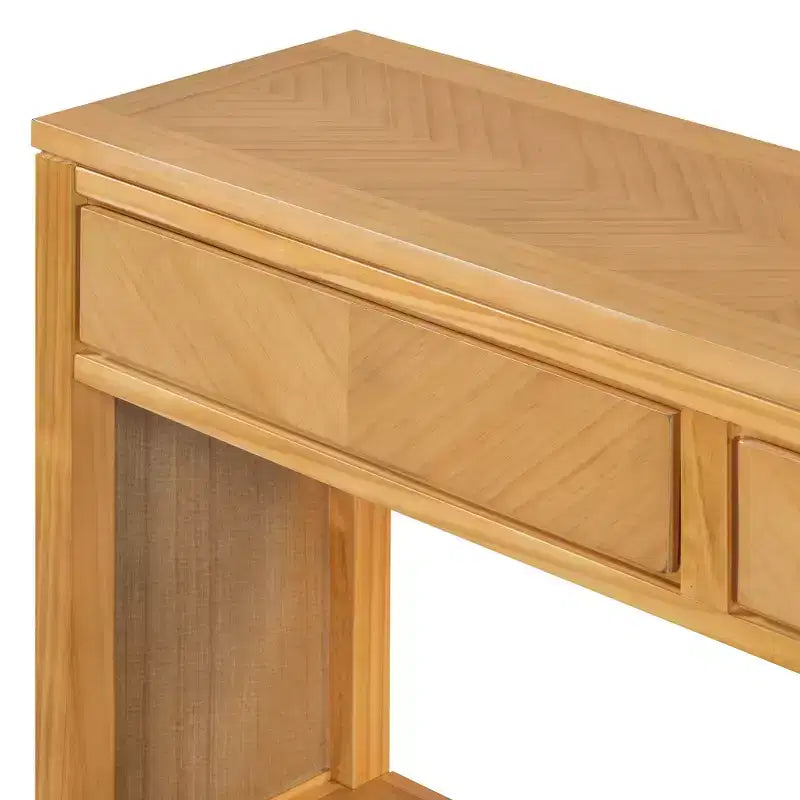 Console rustique avec rangement, table d'entrée de style fermier avec tiroirs et étagère ouverte, table de canapé vintage en bois pour couloir