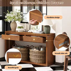 Console rustique avec rangement, table d'entrée de style fermier avec tiroirs et étagère ouverte, table de canapé vintage en bois pour couloir