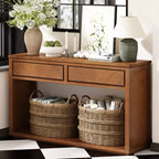 Rustic Console Table with Storage, Farmhouse Entryway Table with Drawers and Open Shelf, Wood Vintage Sofa Table for Hallway