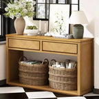 Console rustique avec rangement, table d'entrée de style fermier avec tiroirs et étagère ouverte, table de canapé vintage en bois pour couloir