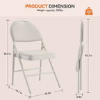 Lot de 4 chaises pliantes noires, ensemble de 4 chaises pliantes avec assise rembourrée, chaises de salle à manger pliantes en tissu coton-lin pour invités, cuisine, bureau
