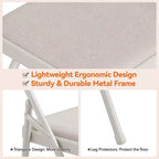 Lot de 4 chaises pliantes noires, ensemble de 4 chaises pliantes avec assise rembourrée, chaises de salle à manger pliantes en tissu coton-lin pour invités, cuisine, bureau