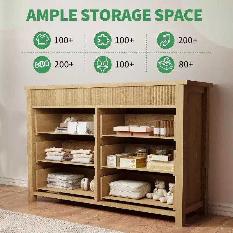 Commode 6 tiroirs COZONY avec motif cannelé, meuble de rangement moderne en bois pour chambre à coucher, salon et entrée