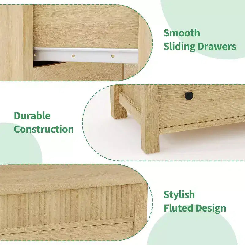 Commode 6 tiroirs COZONY avec motif cannelé, meuble de rangement moderne en bois pour chambre à coucher, salon et entrée
