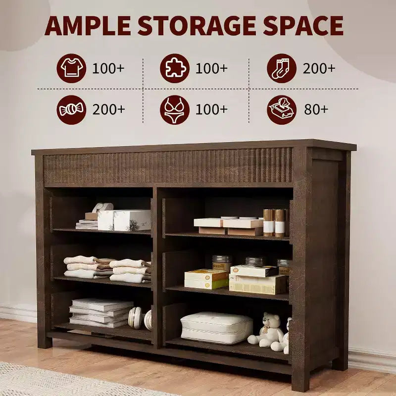 Commode 6 tiroirs COZONY avec motif cannelé, meuble de rangement moderne en bois pour chambre à coucher, salon et entrée