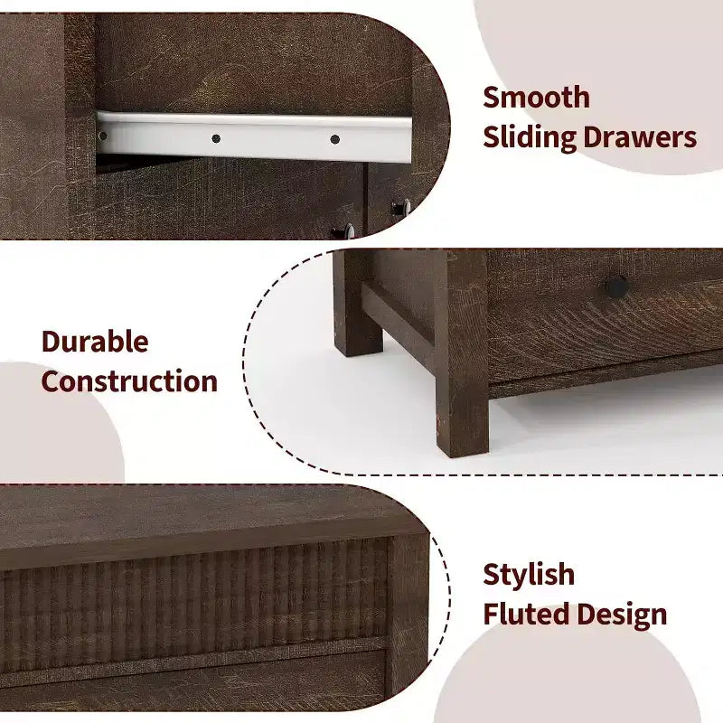 Commode 6 tiroirs COZONY avec motif cannelé, meuble de rangement moderne en bois pour chambre à coucher, salon et entrée