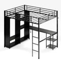 Queen Size Loft Bed with Desk and Storage Shelves, Metal Gaming Loft Bed Queen with Hanging Rod, Wardrobe, Guardrail and Ladder, Space Saving Design