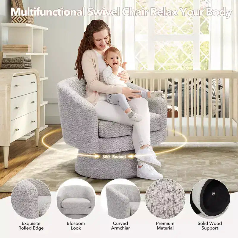 COZONY 28 Fauteuil d'appoint pivotant en velours avec ottoman, rotation à 360°, support ergonomique, fauteuil moderne à accoudoirs ronds pour salon, chambre à coucher