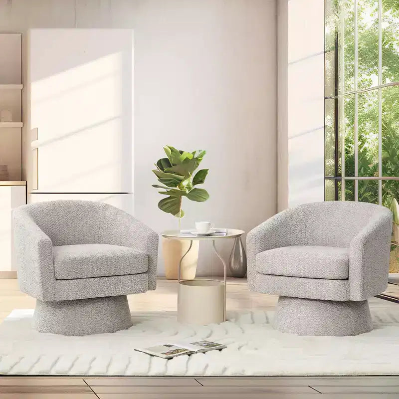 COZONY 28 Fauteuil d'appoint pivotant en velours avec ottoman, rotation à 360°, support ergonomique, fauteuil moderne à accoudoirs ronds pour salon, chambre à coucher