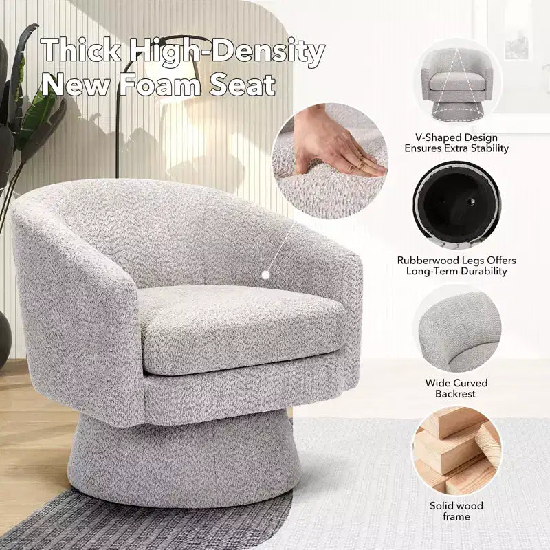 COZONY 28 Fauteuil d'appoint pivotant en velours avec ottoman, rotation à 360°, support ergonomique, fauteuil moderne à accoudoirs ronds pour salon, chambre à coucher