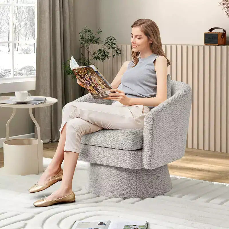 COZONY 28 Fauteuil d'appoint pivotant en velours avec ottoman, rotation à 360°, support ergonomique, fauteuil moderne à accoudoirs ronds pour salon, chambre à coucher