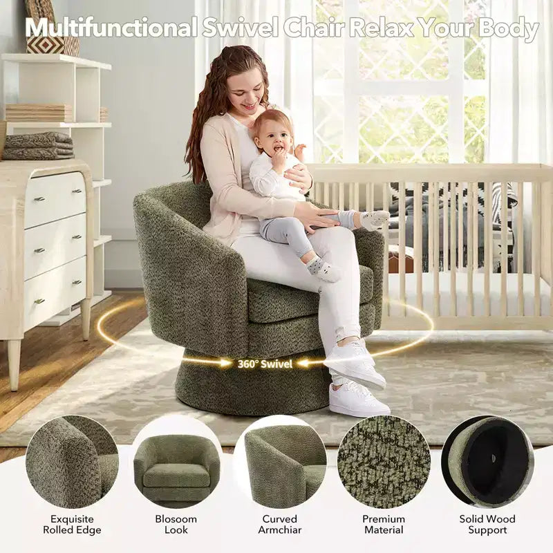 COZONY 28 Fauteuil d'appoint pivotant en velours avec ottoman, rotation à 360°, support ergonomique, fauteuil moderne à accoudoirs ronds pour salon, chambre à coucher