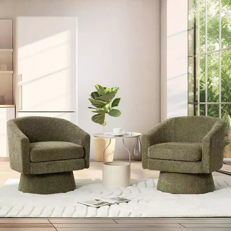 COZONY 28 Fauteuil d'appoint pivotant en velours avec ottoman, rotation à 360°, support ergonomique, fauteuil moderne à accoudoirs ronds pour salon, chambre à coucher