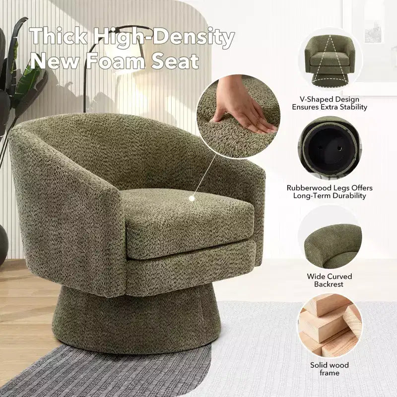 COZONY 28 Fauteuil d'appoint pivotant en velours avec ottoman, rotation à 360°, support ergonomique, fauteuil moderne à accoudoirs ronds pour salon, chambre à coucher