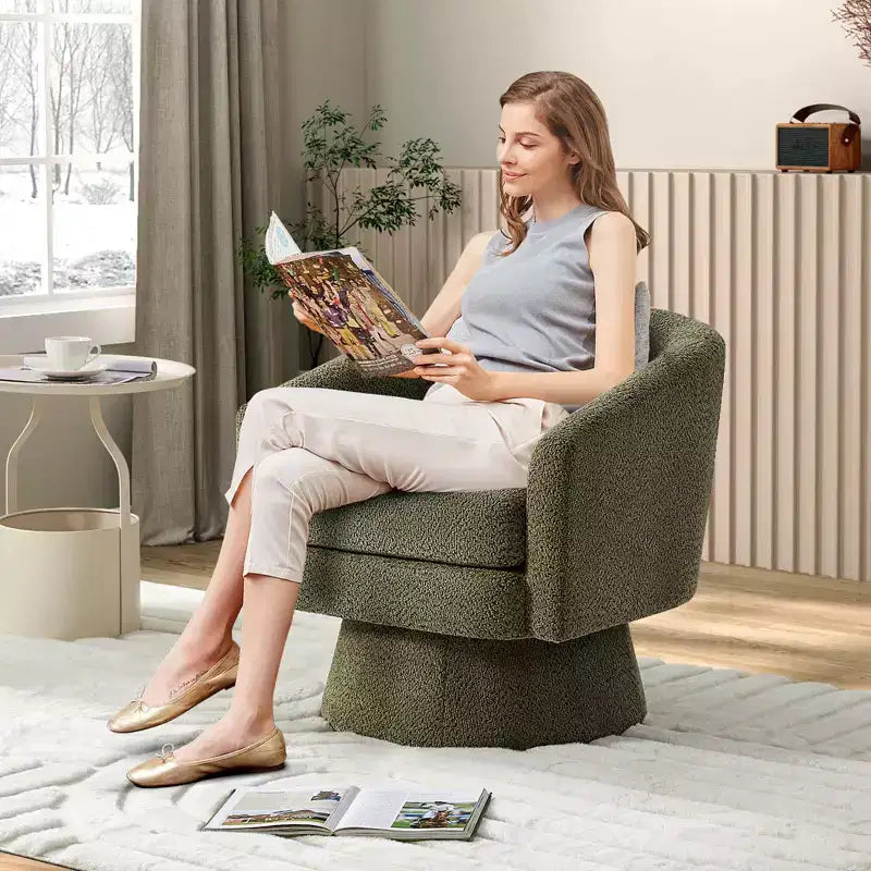 COZONY 28 Fauteuil d'appoint pivotant en velours avec ottoman, rotation à 360°, support ergonomique, fauteuil moderne à accoudoirs ronds pour salon, chambre à coucher