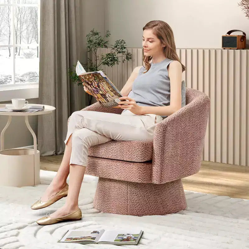 COZONY 28 Fauteuil d'appoint pivotant en velours avec ottoman, rotation à 360°, support ergonomique, fauteuil moderne à accoudoirs ronds pour salon, chambre à coucher
