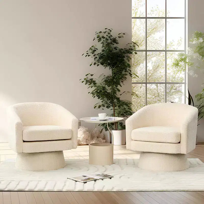 COZONY 28 Fauteuil d'appoint pivotant en velours avec ottoman, rotation à 360°, support ergonomique, fauteuil moderne à accoudoirs ronds pour salon, chambre à coucher
