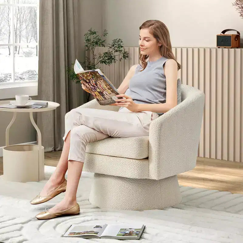 COZONY 28 Fauteuil d'appoint pivotant en velours avec ottoman, rotation à 360°, support ergonomique, fauteuil moderne à accoudoirs ronds pour salon, chambre à coucher