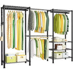 Homdox Heavy Duty Clothes Rack 870LBS - Extendable Rod, Adjustable Portable Garment Organizer, Freestanding Closet System 13.78Dx90Wx71H Black