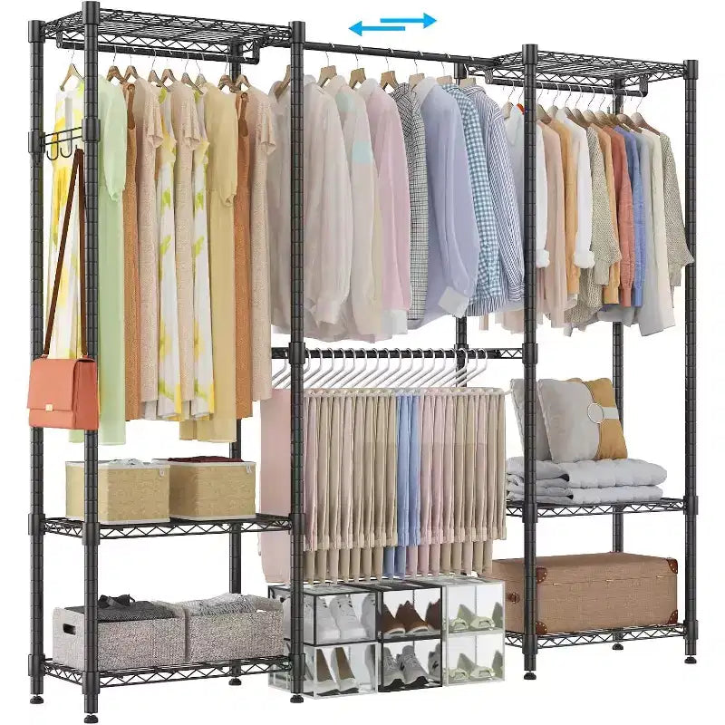 Homdox Portant à Vêtements Robuste 395 kg - Tige Extensible, Organisateur de Vêtements Portable Ajustable, Système de Placard Autoportant 35Dx229Wx180H Noir