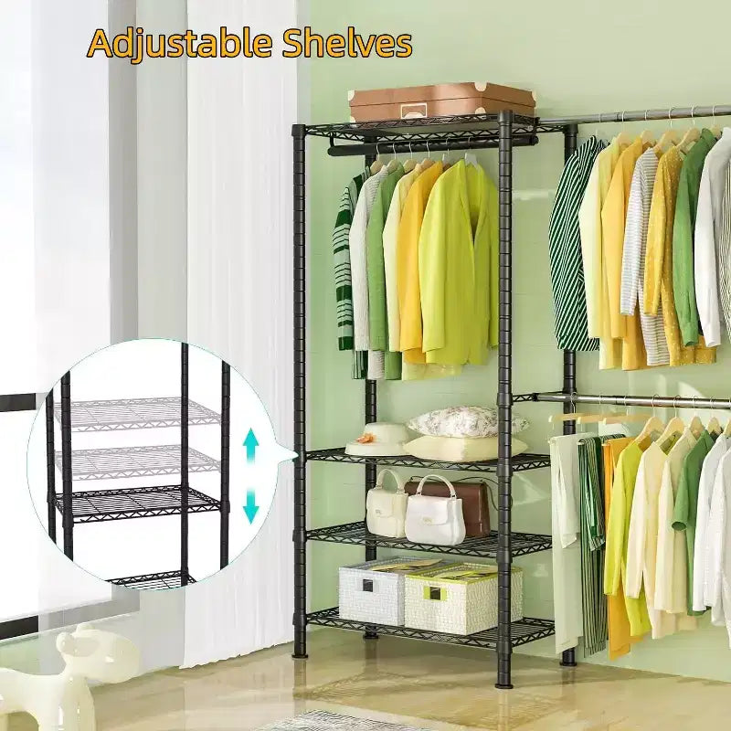 Homdox Portant à Vêtements Robuste 395 kg - Tige Extensible, Organisateur de Vêtements Portable Ajustable, Système de Placard Autoportant 35Dx229Wx180H Noir
