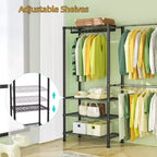Homdox Portant à Vêtements Robuste 395 kg - Tige Extensible, Organisateur de Vêtements Portable Ajustable, Système de Placard Autoportant 35Dx229Wx180H Noir