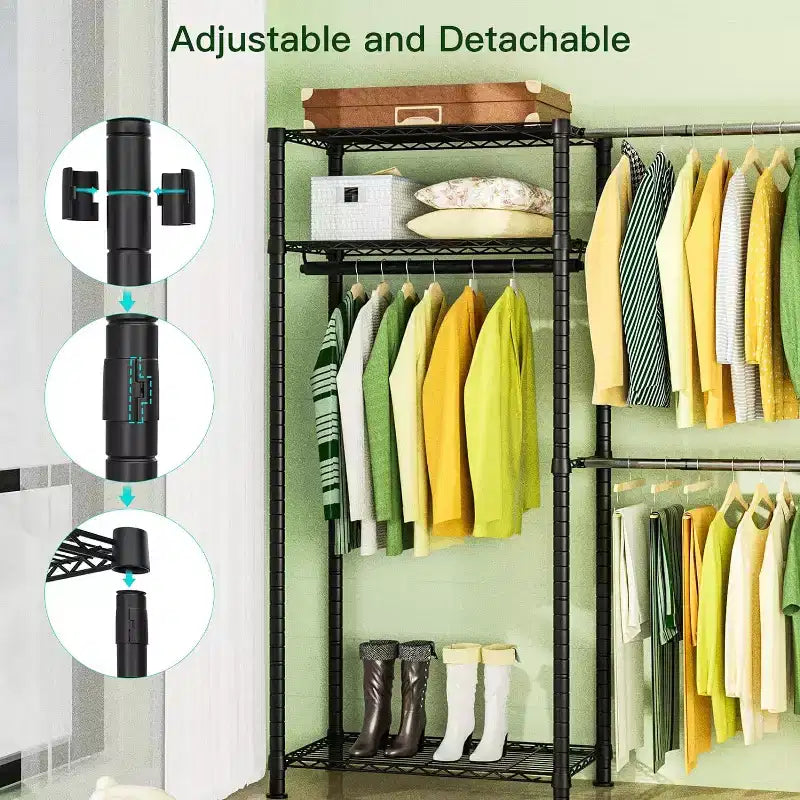 Homdox Portant à Vêtements Robuste 395 kg - Tige Extensible, Organisateur de Vêtements Portable Ajustable, Système de Placard Autoportant 35Dx229Wx180H Noir