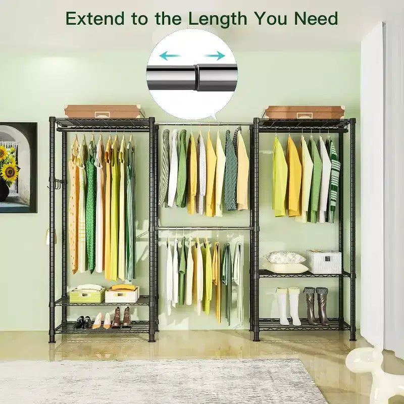 Homdox Portant à Vêtements Robuste 395 kg - Tige Extensible, Organisateur de Vêtements Portable Ajustable, Système de Placard Autoportant 35Dx229Wx180H Noir