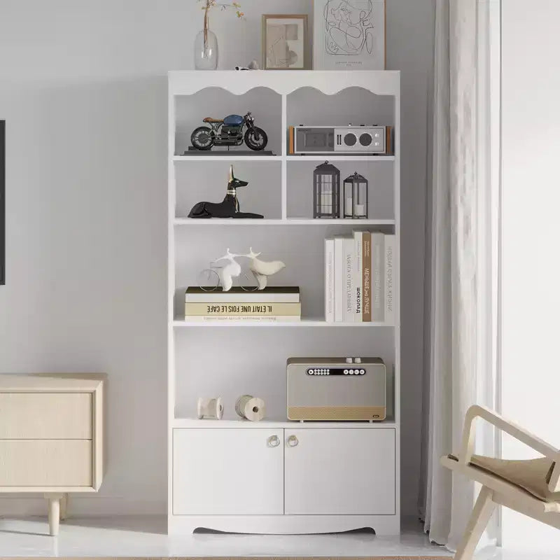 Étagère de présentation autoportante moderne, bibliothèque haute de 160 cm avec 2 armoires, étagère de rangement à 5 niveaux pour chambre à coucher, salon, bureau