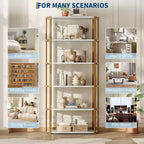 Étagère à 6 niveaux en bois industrielle de 180 cm de haut, cadre métallique, grande bibliothèque ouverte pour chambre à coucher, salon, bureau, blanc et or
